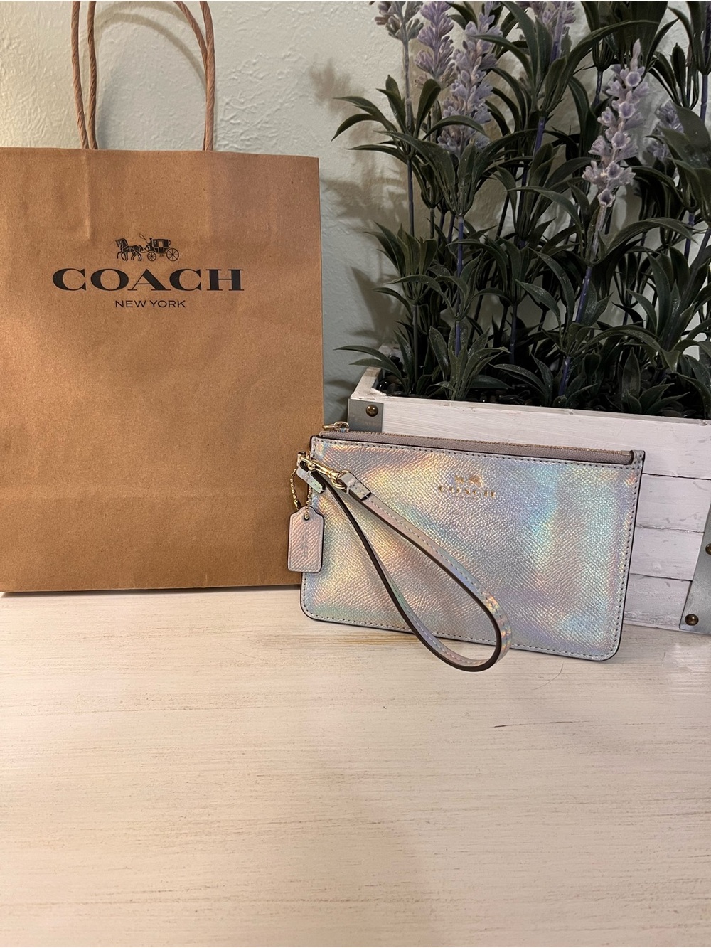 Coach Rare Hologram Silver Iridescent Oil Slick Wristlet Excellent Condition